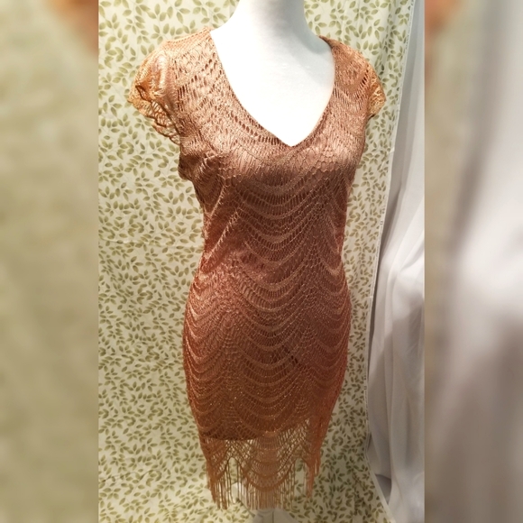 VENUS Dresses & Skirts - Blush pink flapper style tassel dress